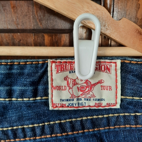 True Religion Joey Big T Twist Leg Flare Dark Wash Thick Stitch Flap Pockets 32 - Picture 13 of 14